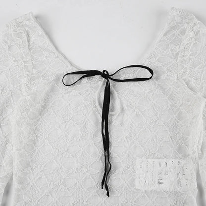 Crewneck Lace Long Sleeve Tee