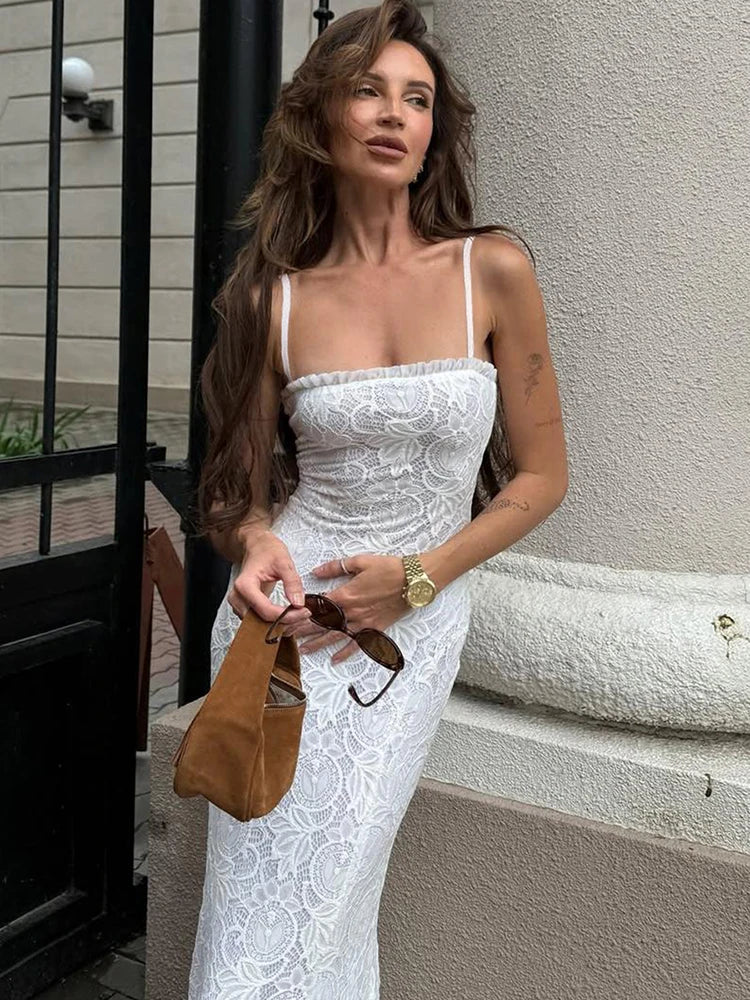 White Ruffles Backless Dress