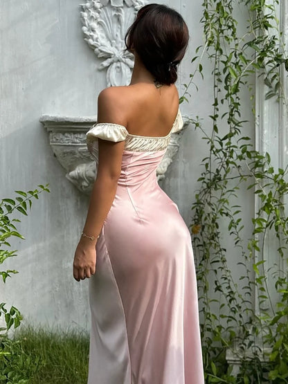 Pink Off Shoulder Dress with Puff Sleeves