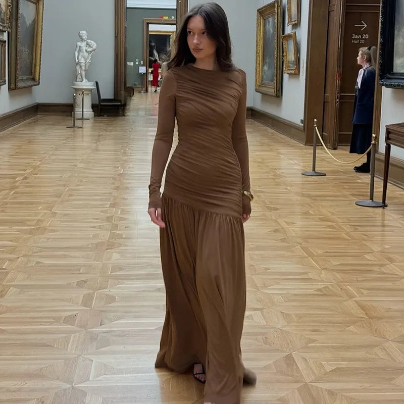 Long Sleeve Ruched Maxi Dress