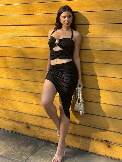 Halter Hollow Crop Tank Top
