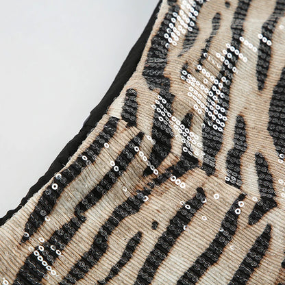 Zebra Striped Sequined Knit Shorts