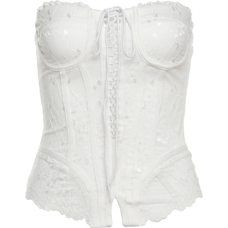 White Lace Strapless Top