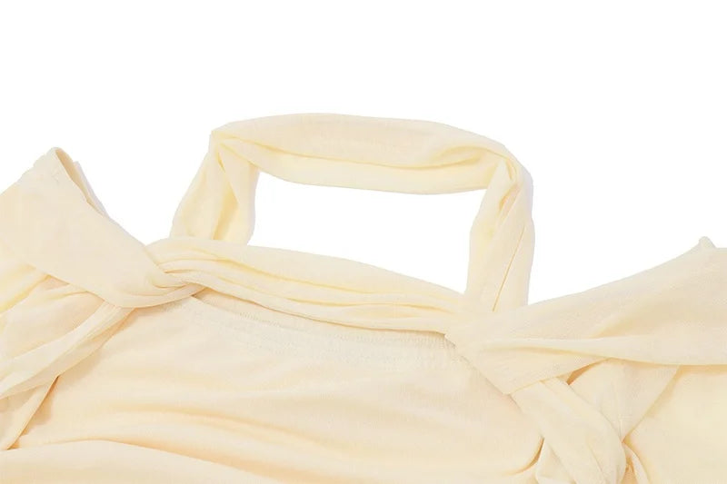 Apricot Ruched Halter Long Sleeve Shirt