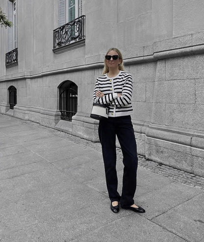 Striped Knit 2 Piece Set: Zebra Cardigan & High Waist Shorts