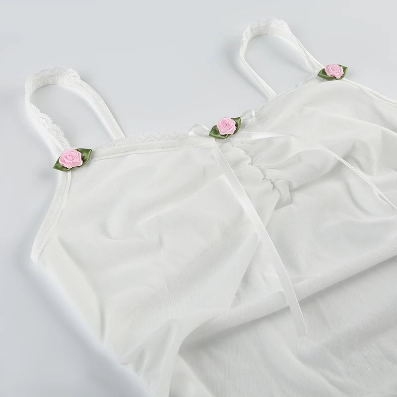 White Mesh Lace See Through Top