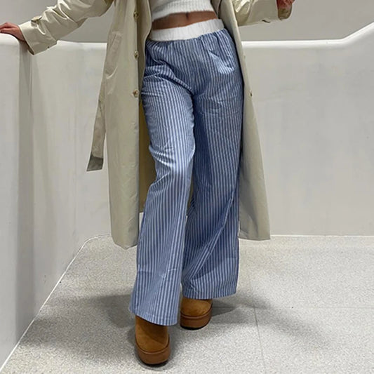 Patchwork Striped Trousers Pants Loose Bottoms