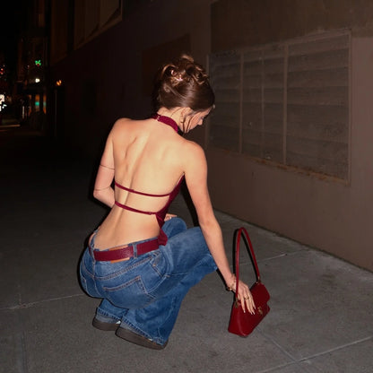 Red Satin Halter Neck Top