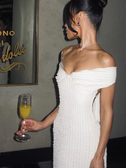 Slim Strapless Maxi Dress with Lace-Up Back