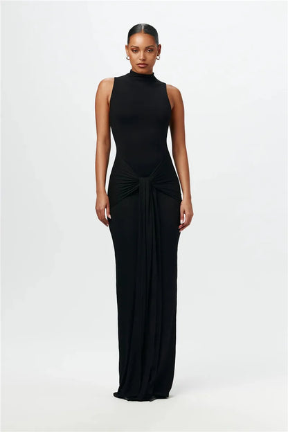 Half High Collar Ruched Bodycon Tank Dress