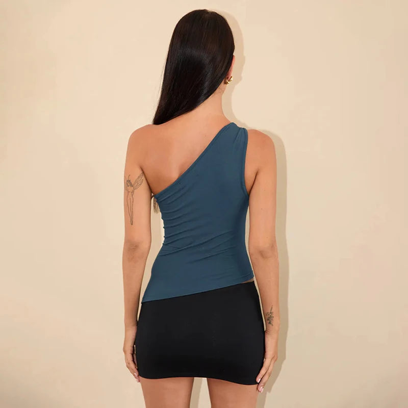 Color Slim Strapless Waist Top Vest Single Shoulder Slant Neck Knot Vest Advanced Temperament