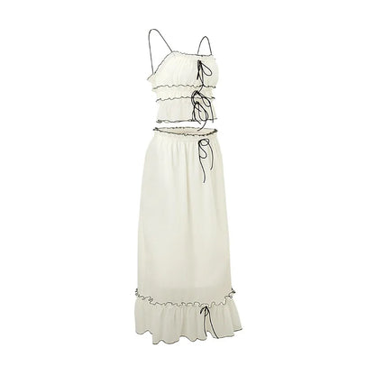 White Mesh Lace Top & Maxi Skirt Set