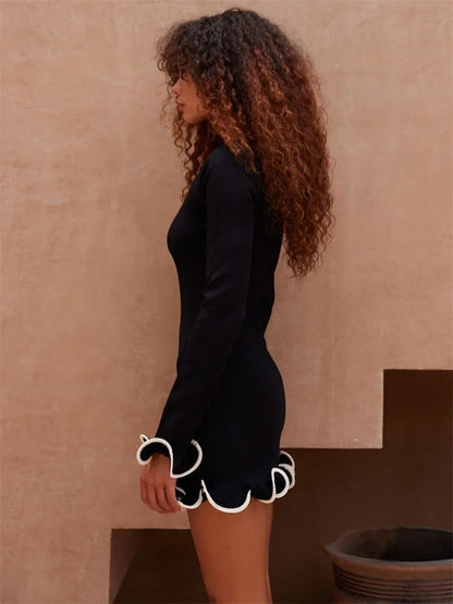 Ruffled High Waist Knit Mini Dress