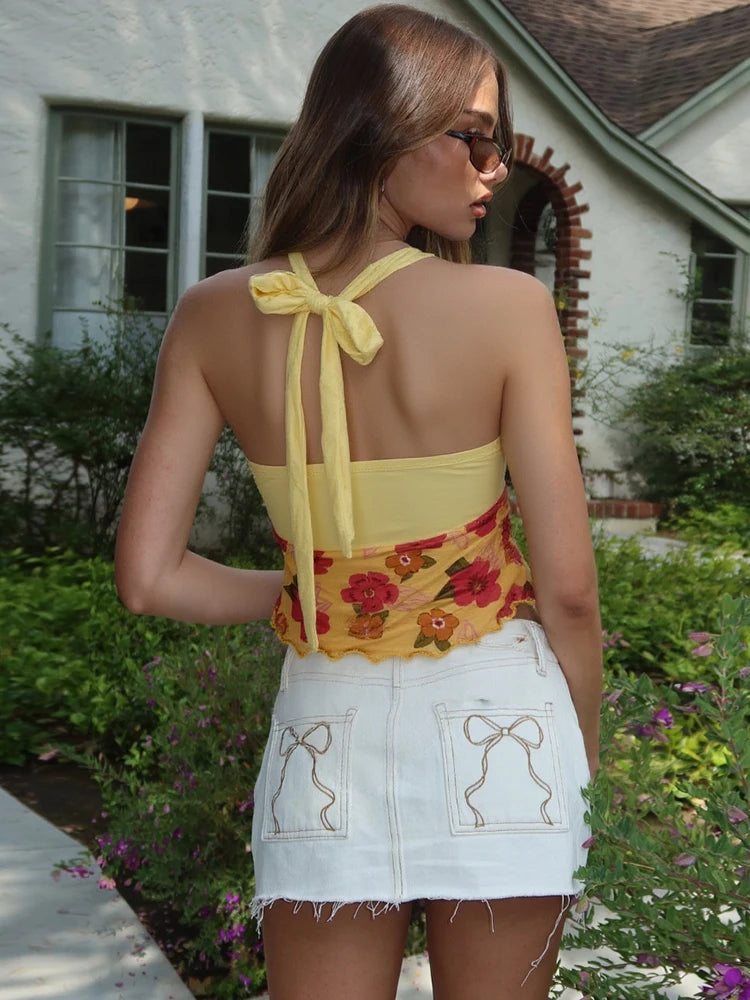 Yellow Floral Halter Top