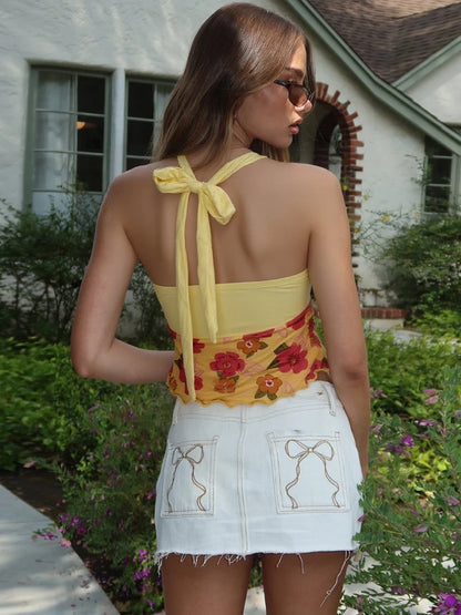 Yellow Floral Halter Top