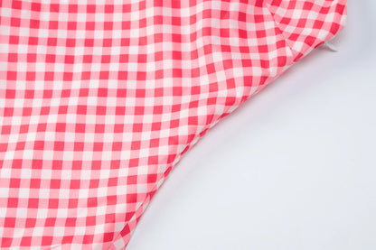Red V-Neck Sleeveless Backless Plaid Long Dress