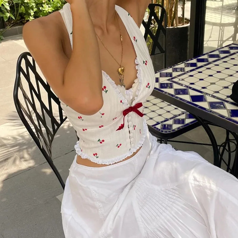 White Floral Lace Bow Top