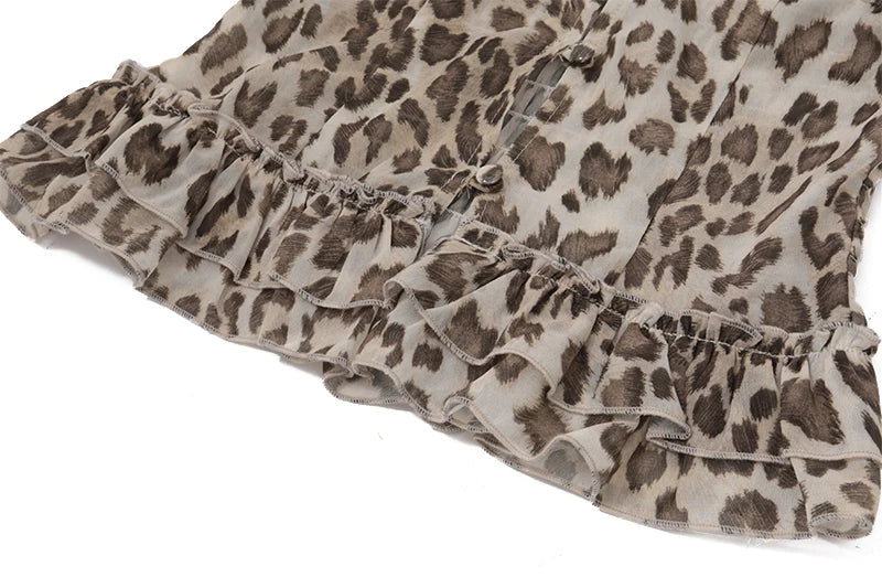 Leopard Tulle Off Shoulder Ruffle Top