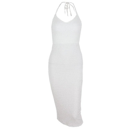 White Knit Backless Slim Midi Dress