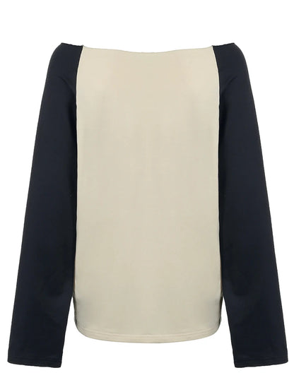 Looe Shirt Slah Neck Patchwork