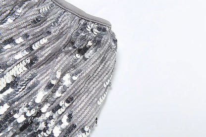 Gray Sequins Glitter Top & Puffy Skirt Set