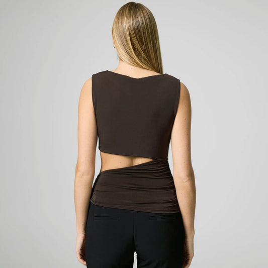 Brown Hollow Out Sleeveless Round Neck Top