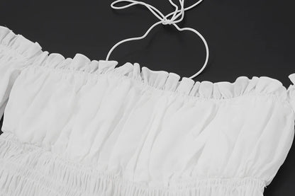 White Off Shoulder Long Sleeve Crop Top