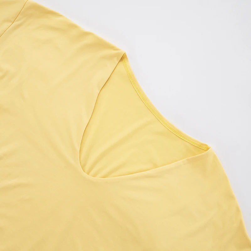 Yellow V-Neck Flared Loose Long Sleeve Slim Top