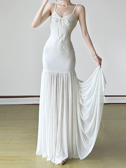 Hollow Out Patchwork Mesh Slim V-Neck Maxi Dress