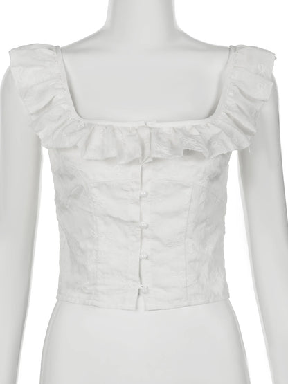 White Ruffles Camisole Tank Top