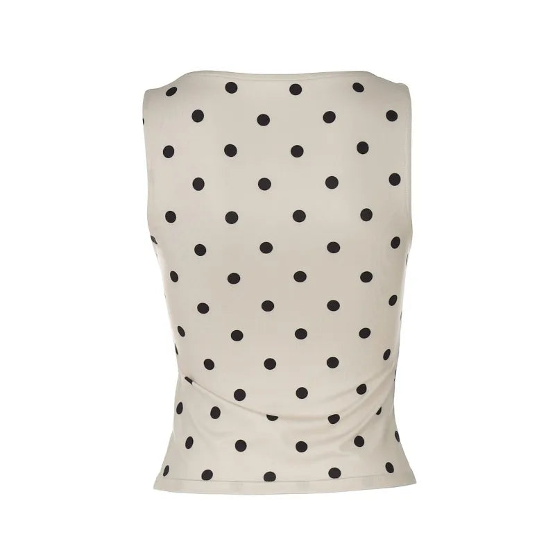 Khaki Polka Dot Crew Neck Sleeveless Top