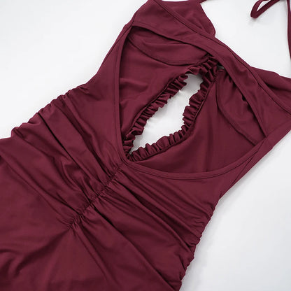 Wine Patchwork High Slit Maxi Dress