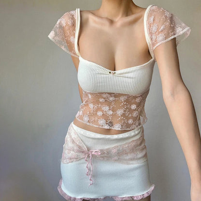 Lace Patchwork Kawaii Sweet Crop Top