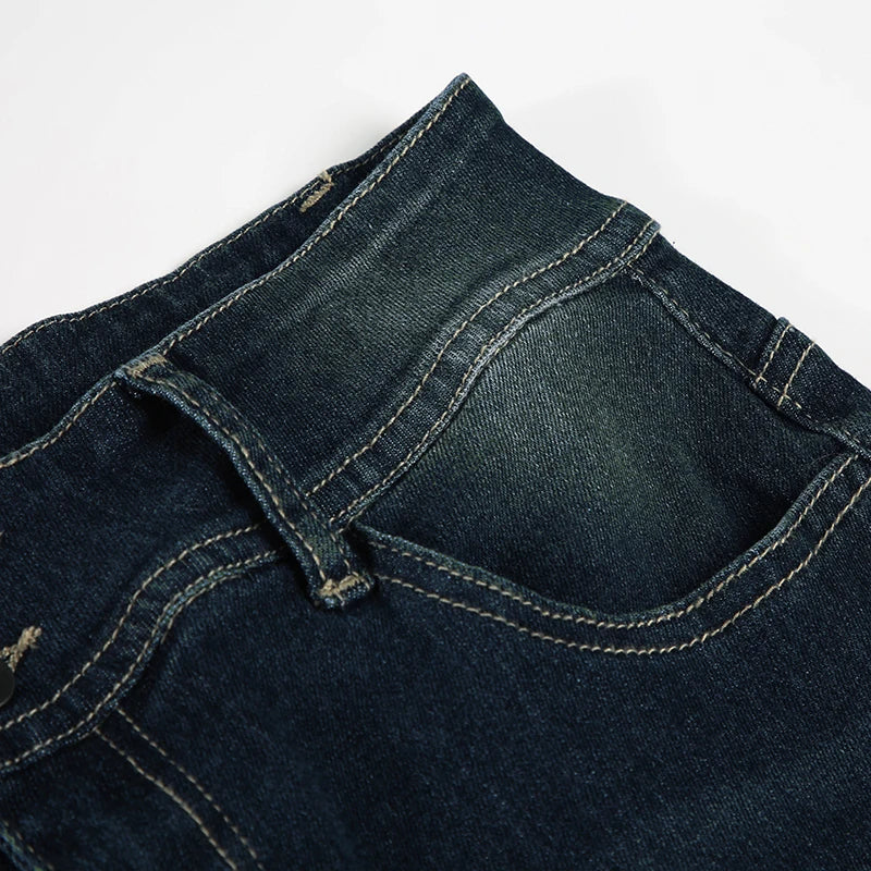 Low Waisted Washed Flared Jeans Button Pants Slim Pockets Bottoms