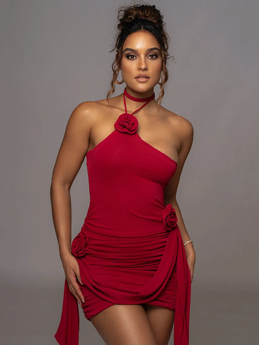 Flower Strapless Backless Ruched Mini Dress