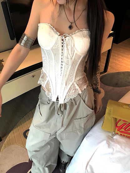 White Lace Strapless Top