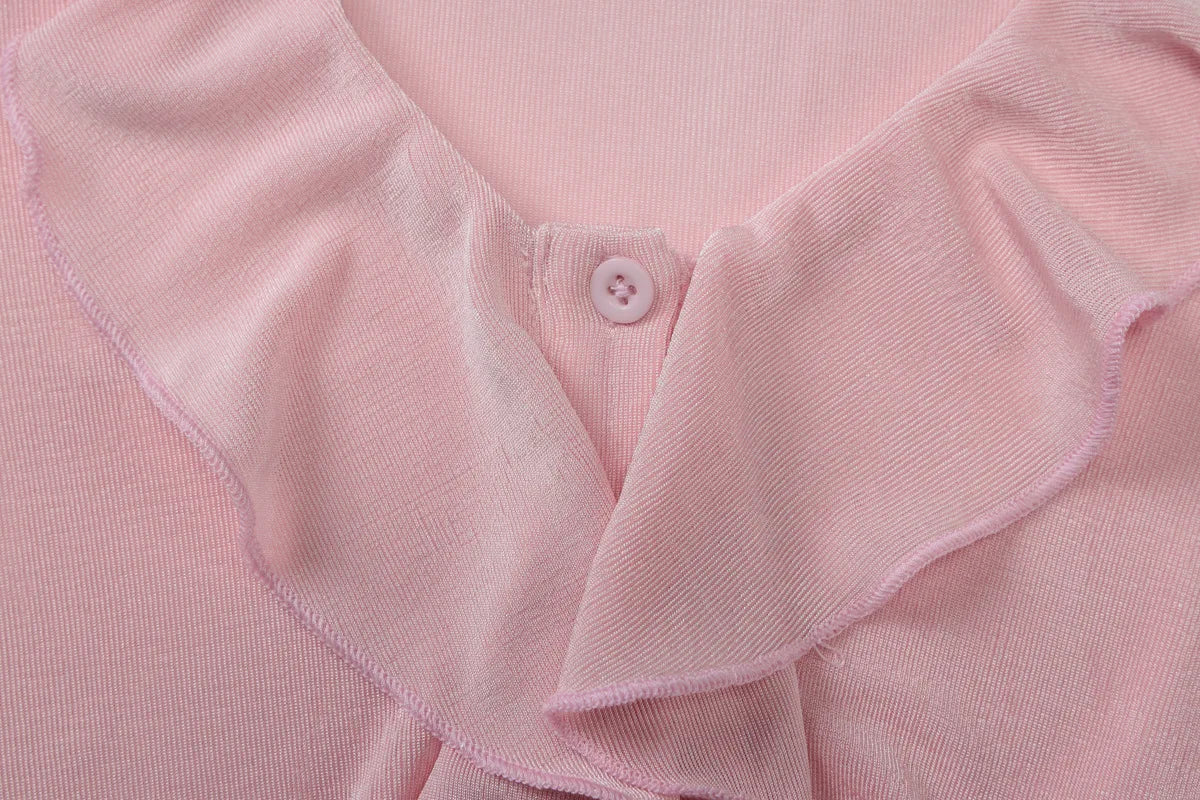 Pink Ruffled Flare Sleeve V-Neck Top