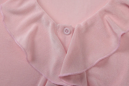 Pink Ruffled Flare Sleeve V-Neck Top