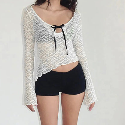 Crewneck Lace Long Sleeve Tee