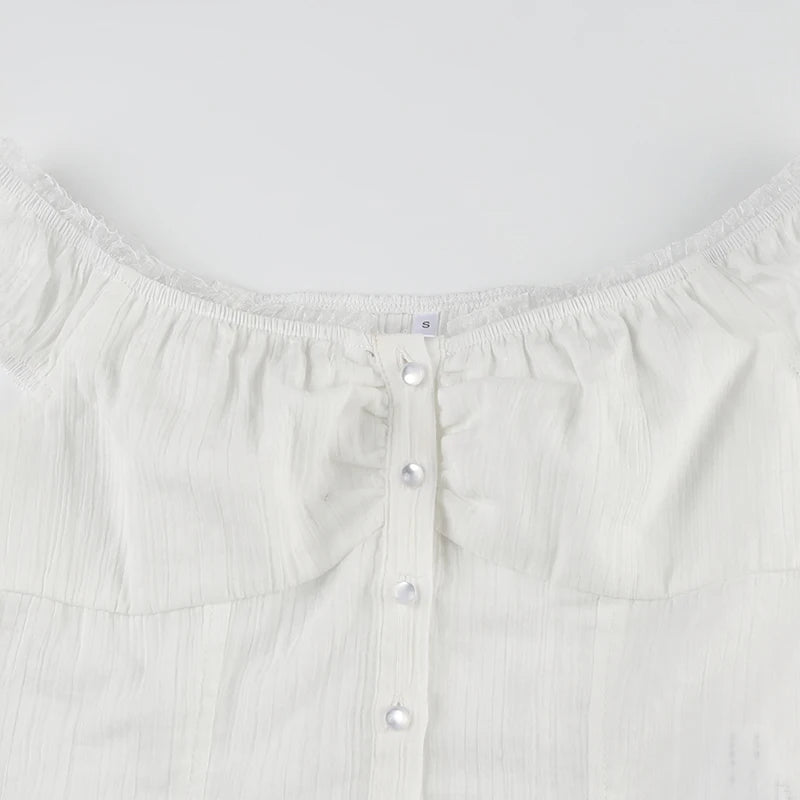 White Ruched Lace Top