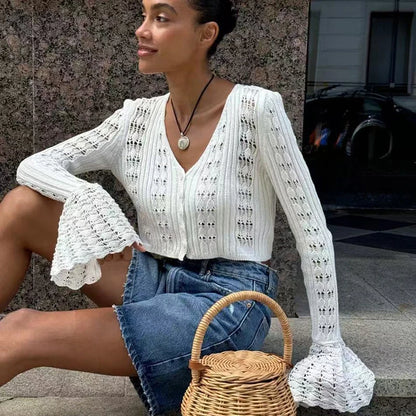 Knitted Long Sleeve V-Neck Sweater Cardigan