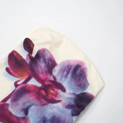 S Floral Print Long Dress - Strapless Sleeveless Backless