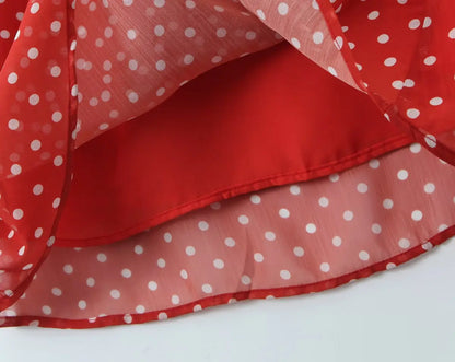 Red Polka Dot Ruffle A-Line Midi Dress
