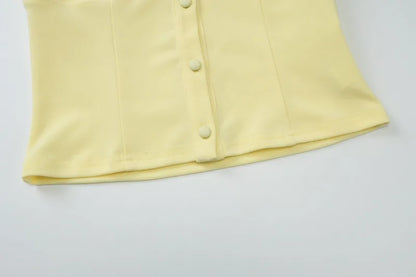 Button Up Square Neck Low Cut Tank Top