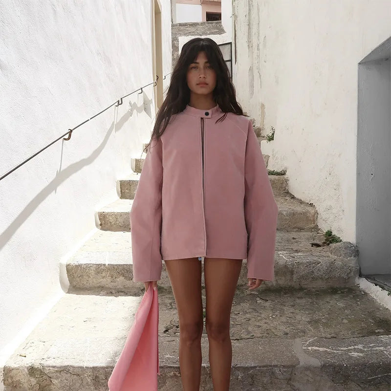 Pink Zip Up Suede Jacket