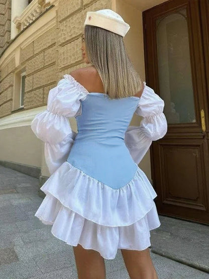 Long Puff Sleeve Mini Bodycon Dress