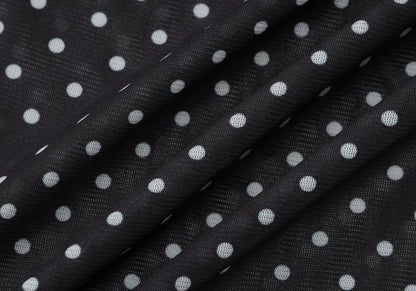Black Polka Dot Mesh Sheer Top and Long Skirt Two Piece Set