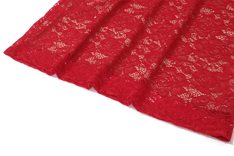 Red Lace See Through Maxi Dress