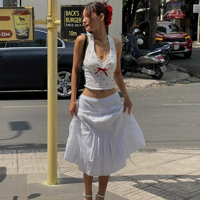 White Floral Lace Bow Top