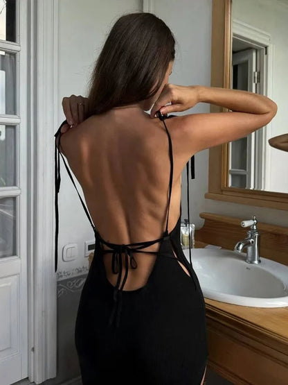 Strap Suspension Backless V-neck Maxi Dress